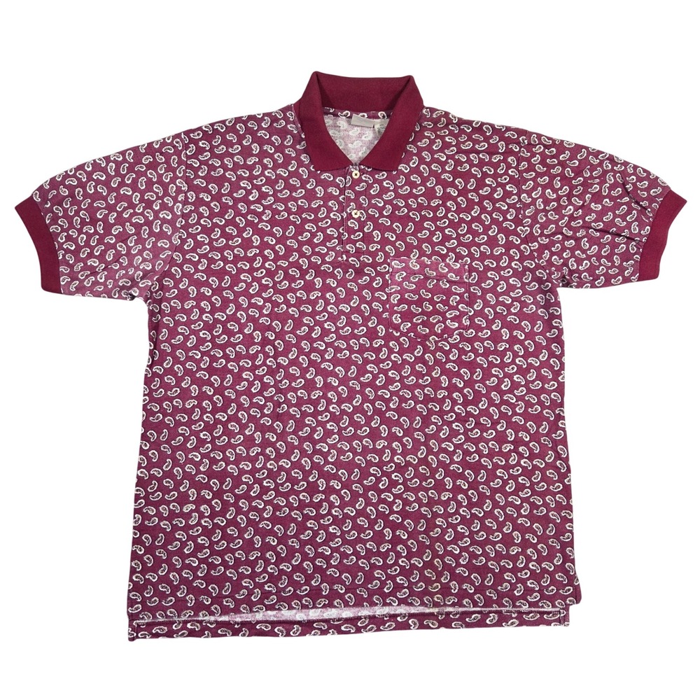 Windridge Mens XXL Vtg‎ Burgundy Paisley Polo Shirt Short Sleeve Western Cowboy